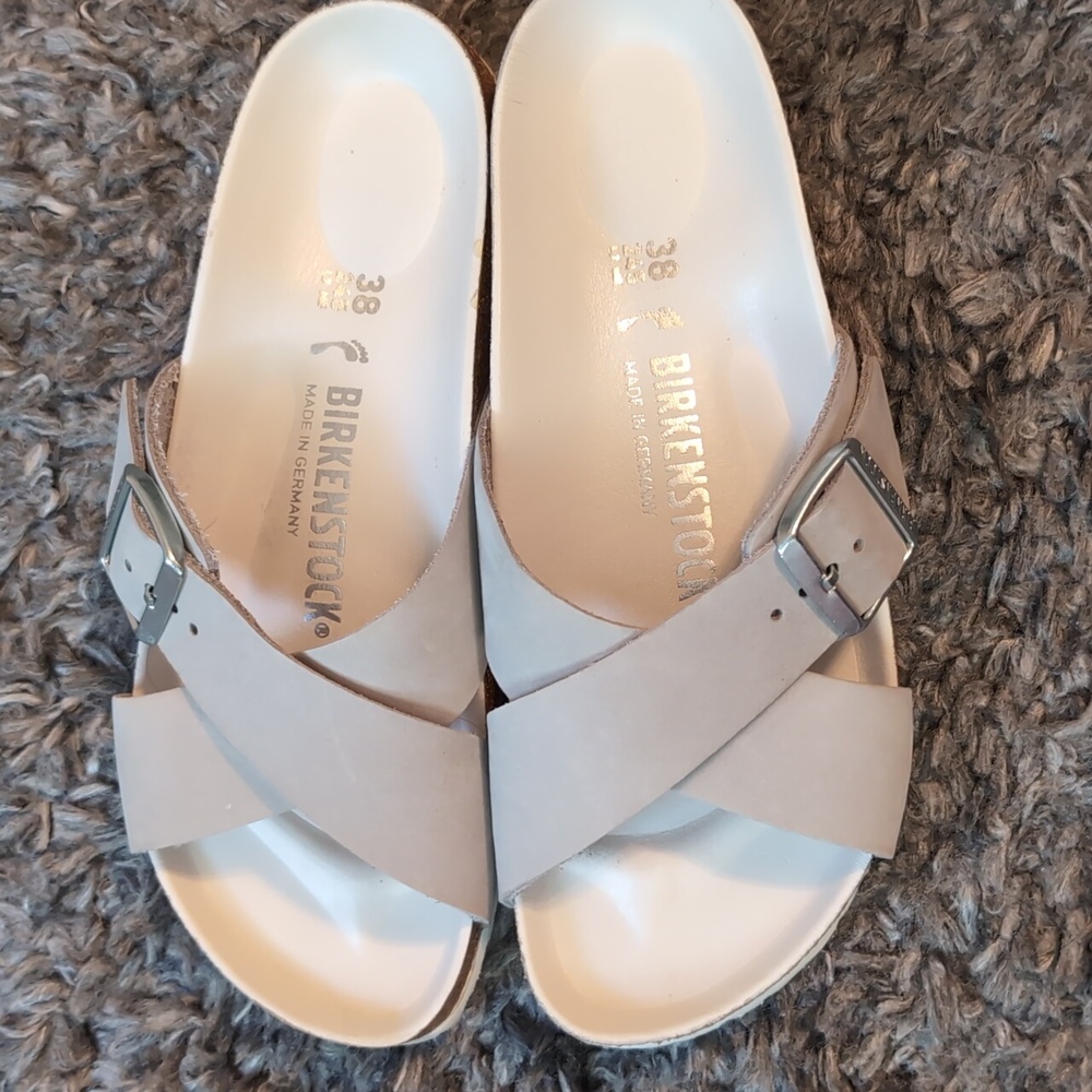 Birkenstock Taupe Cross-Strap Sandals - Picture 2 of 6